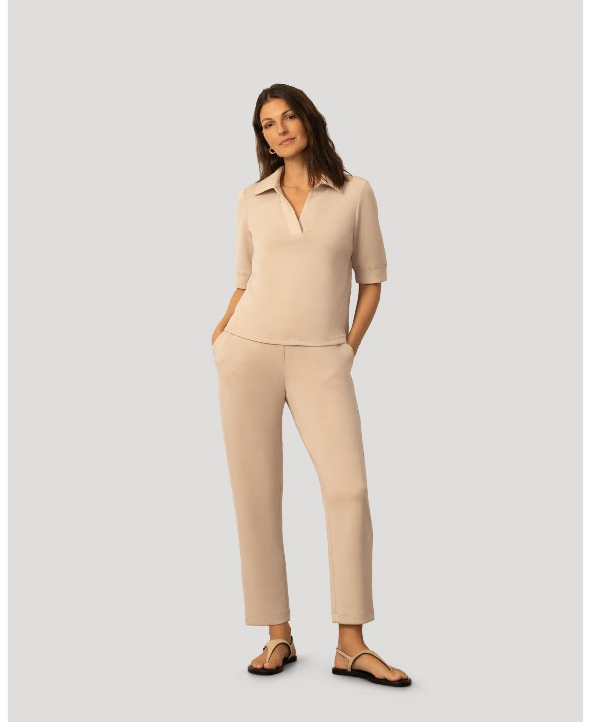 Cable & Gauge Women's and Rib Collar Polo Top Pant Set