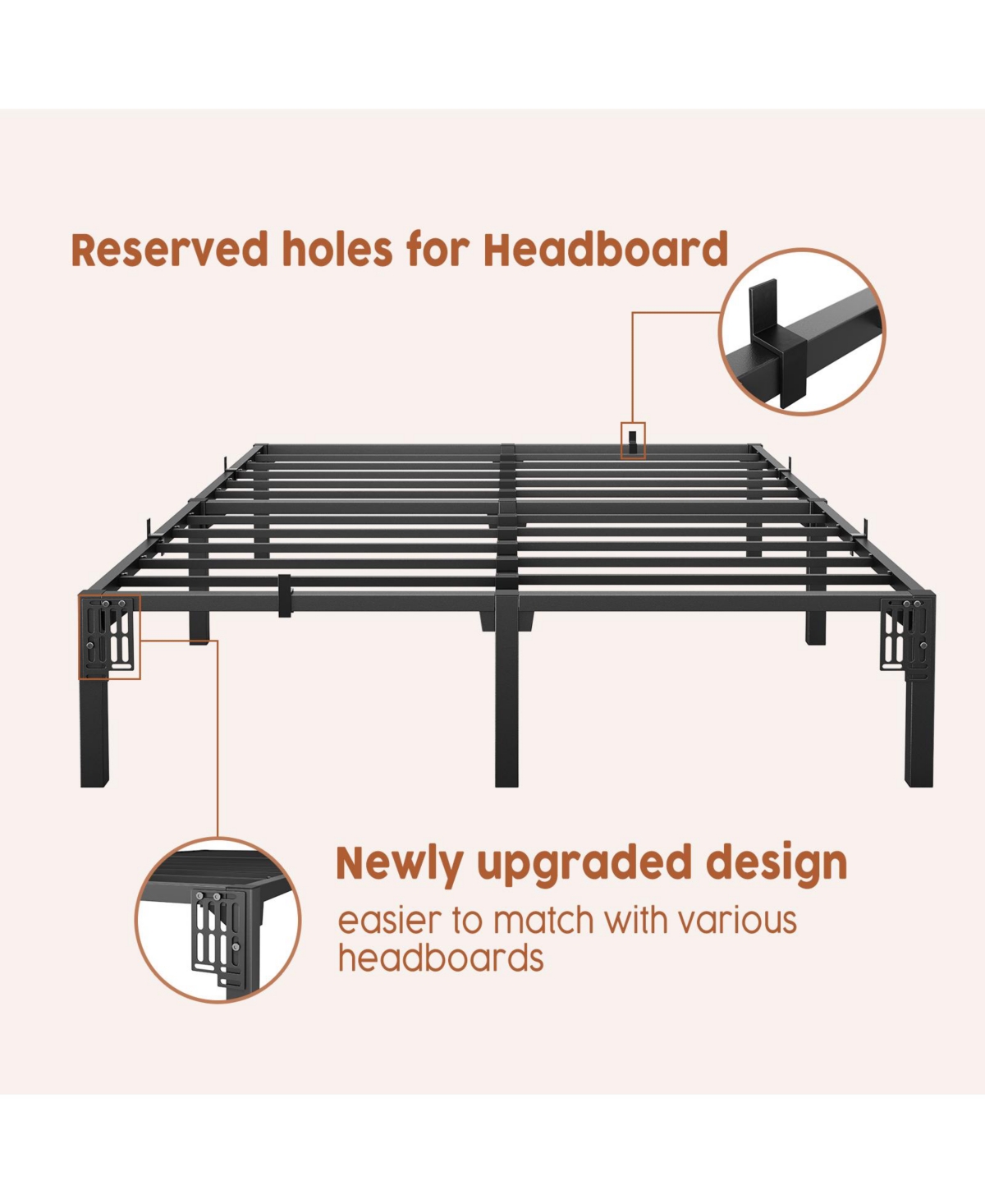 homfan Heavy Duty Metal PlLow Profile 14 Inch, Iron Slats and Legs, No Box Seasonal Needed, Quiet and Non-Slip,Under Bed Storage