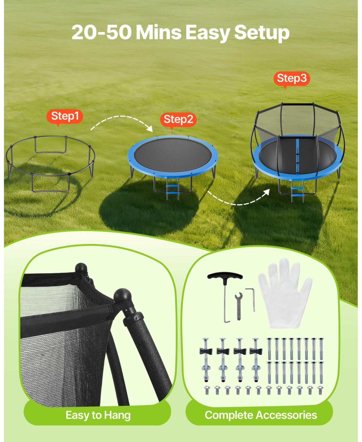 Детская игрушка Mecale 10 FT Recreational Trampoline with Safety Net Thickened Pad, цвет: Синий — фото 11