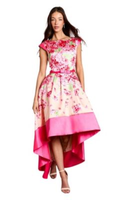 Women's Twill Hi-lo Floral Printed Midi Dress