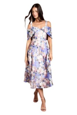 Women's Corseted Bardot Jacquard Midi Dress
