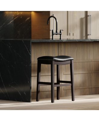 Bar Height Wood Bar Stool with Faux Leather Seat