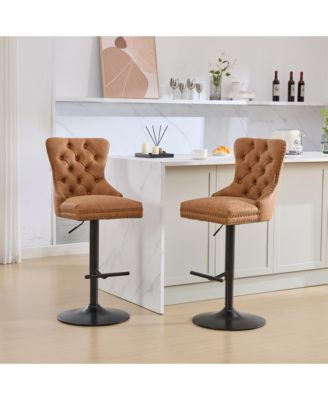PU Leather Swivel Bar Stools Set of 2, Adjustable Counter Height Chairs with Tufted Design and Nailhead Trim for Kitchen Island, Home Pub