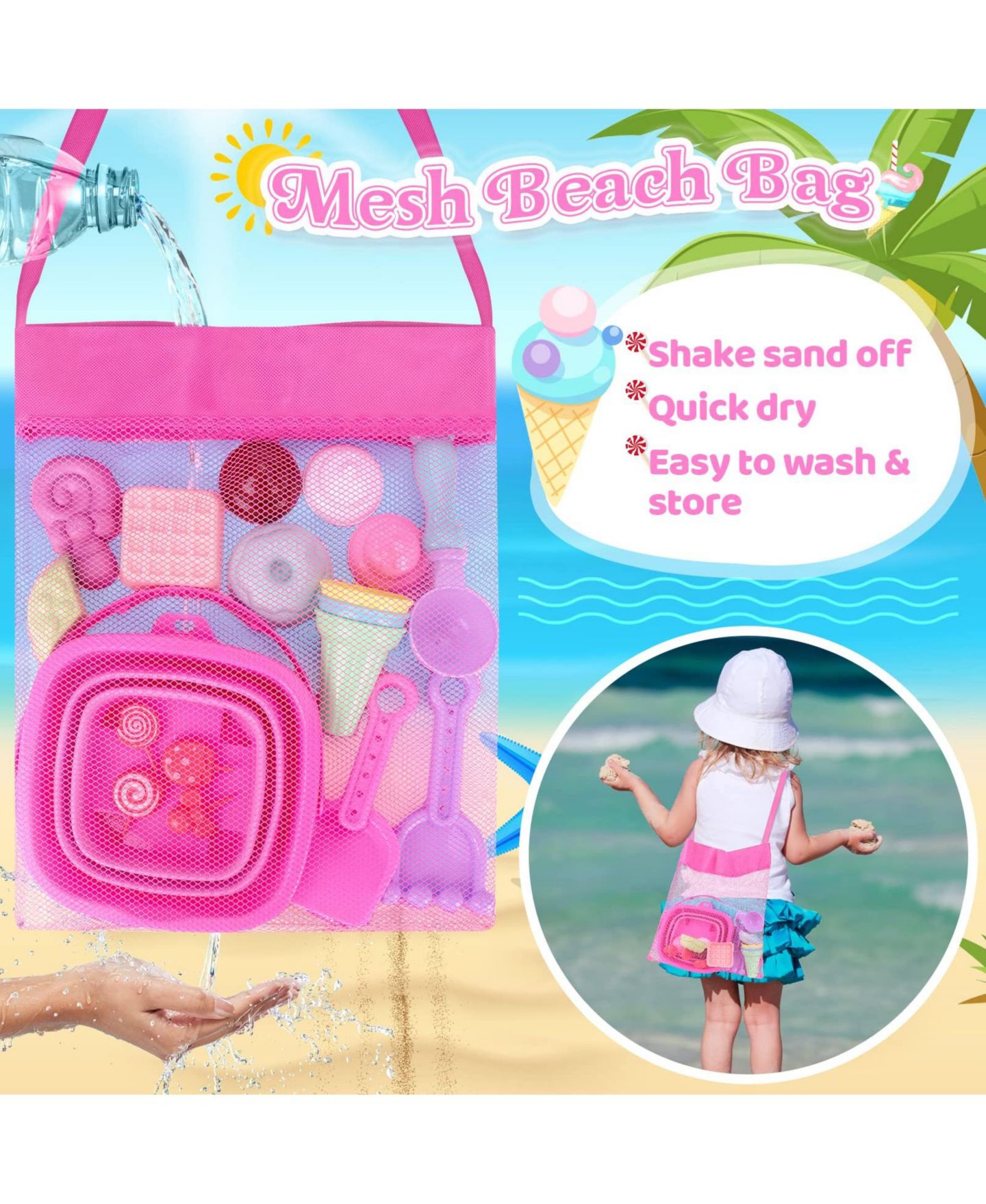 Детские игрушки GNUADZ 19-Piece Collapsible Ice Cream-Themed Beach Toy Set, Ages 3-10, цвет: Разноцветный — фото 4