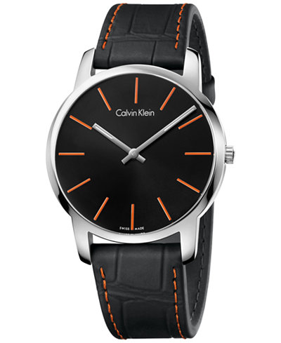 Calvin Klein Men's Swiss City Black Leather Strap Watch 43mm K2G211C1