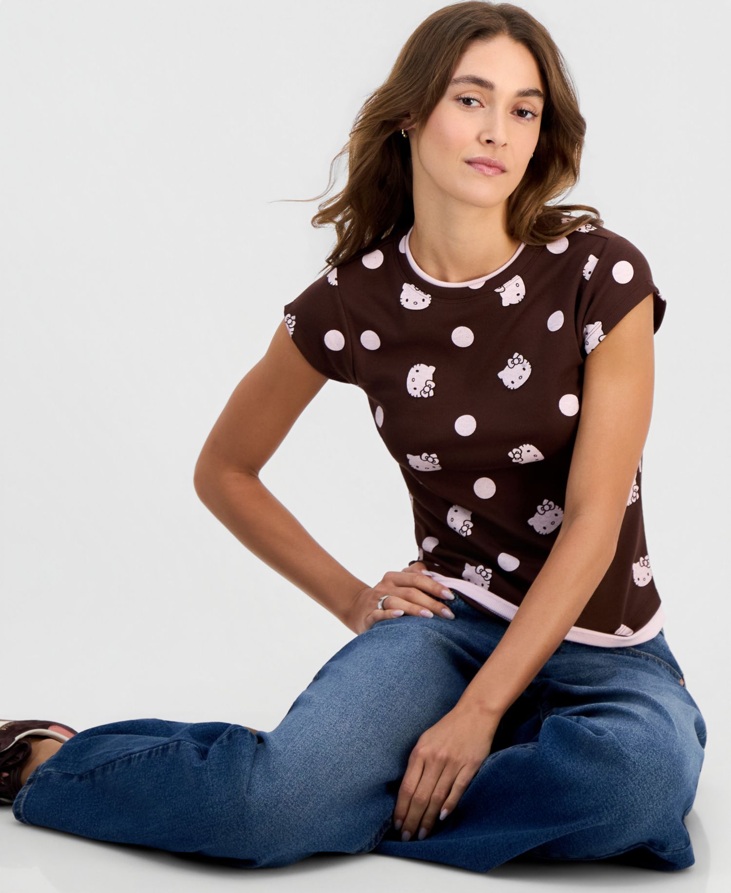 Juniors' Hello Kitty Short-Sleeve Layered-Look Top