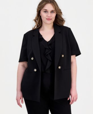 Plus Size Short-Sleeve Open-Front Blazer