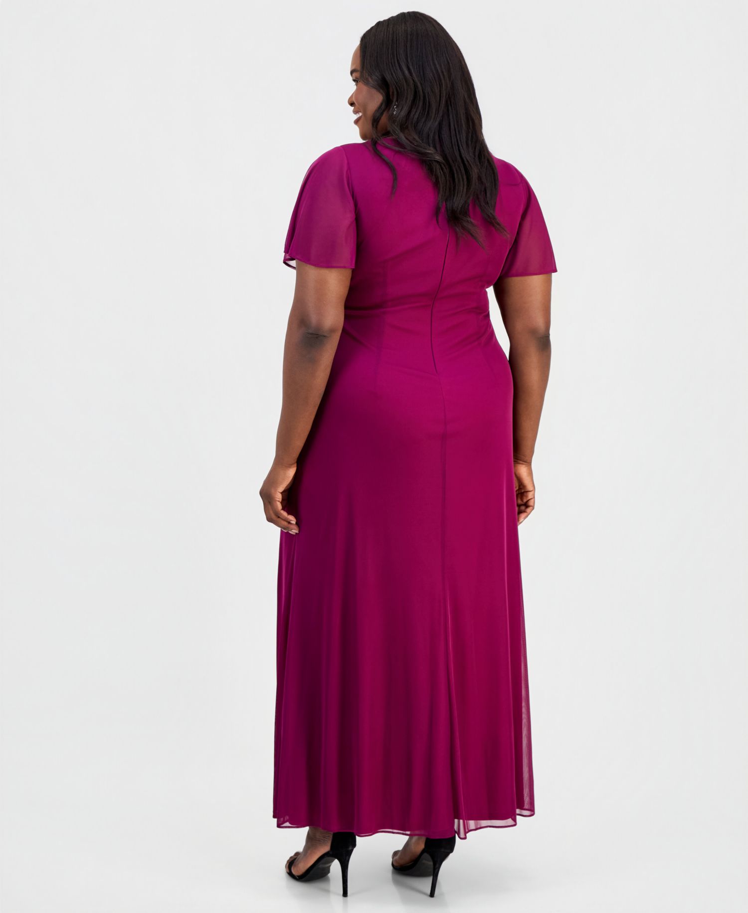 Alex Evening Women's Embellished Flutter-Sleeve Gown