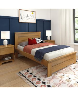 Full Bed Frame with Panel Headboard, Modern Farmhouse Solid Wood Platform Bed