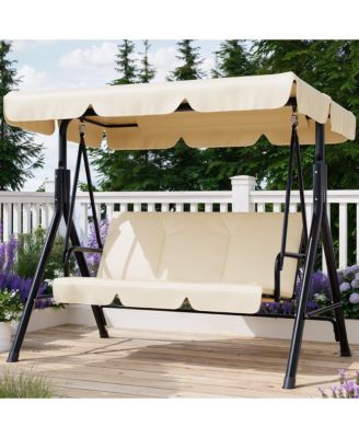Outdoor Porch Swing with Adjustable Canopy, 3-Seat Patio Swing Chair with Stand Heavy Duty Outdoor Swing Metal Frame Patio Swing