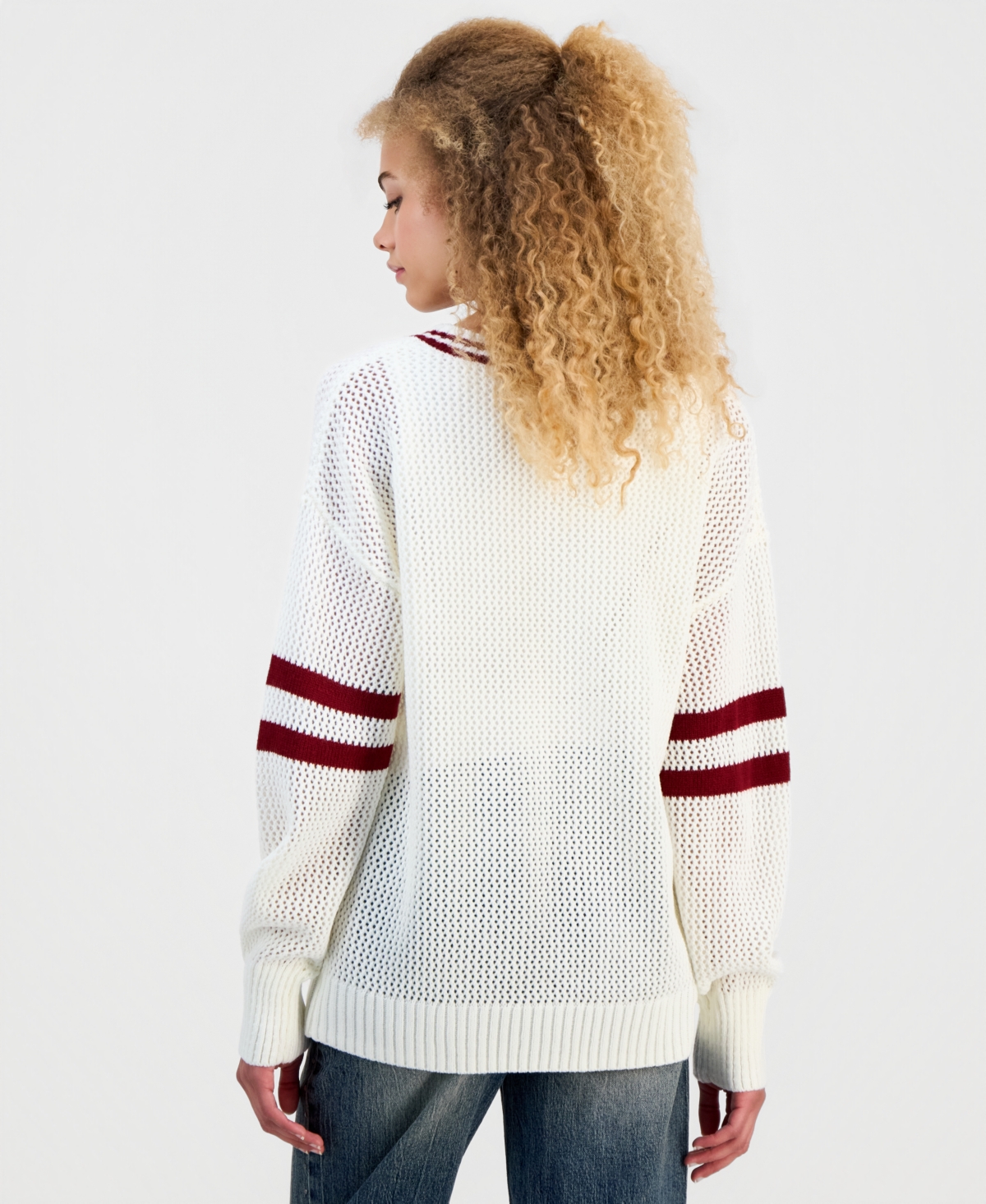 Madden Girl Juniors' Open-Knit Varsity Sweater
