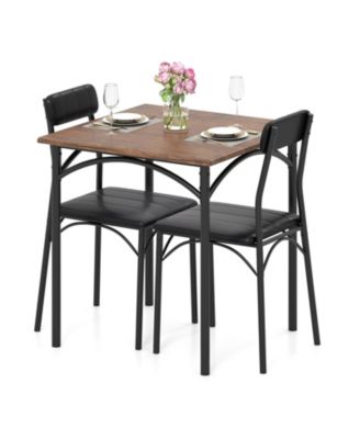 3 Piece Dining Set Square Table with 2 Chairs Compact Design
