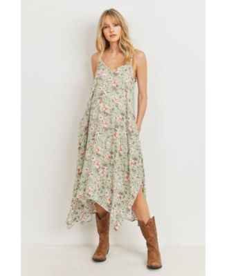 Maternity Floral V-Neck Spaghetti Strap Midi Dress with Pockets