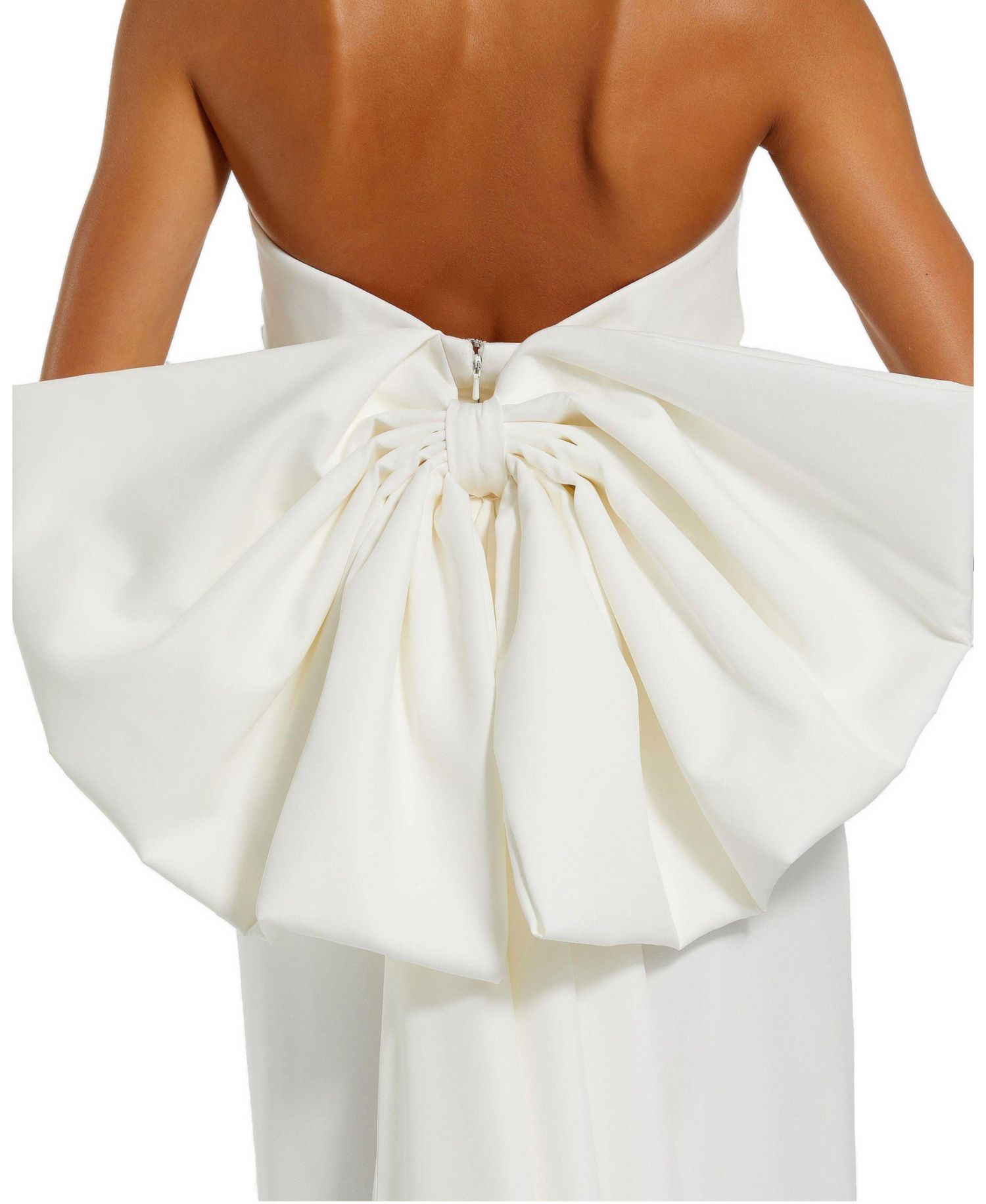 Women's Strapless Satin Column Ankle Dress With Bow Detail