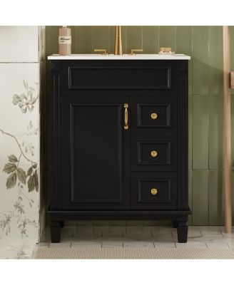 24 Inch French Freestanding Bathroom Vanity with Ceramic Sink, 2 Drawers and Adjustable Shelf for Small Spaces
