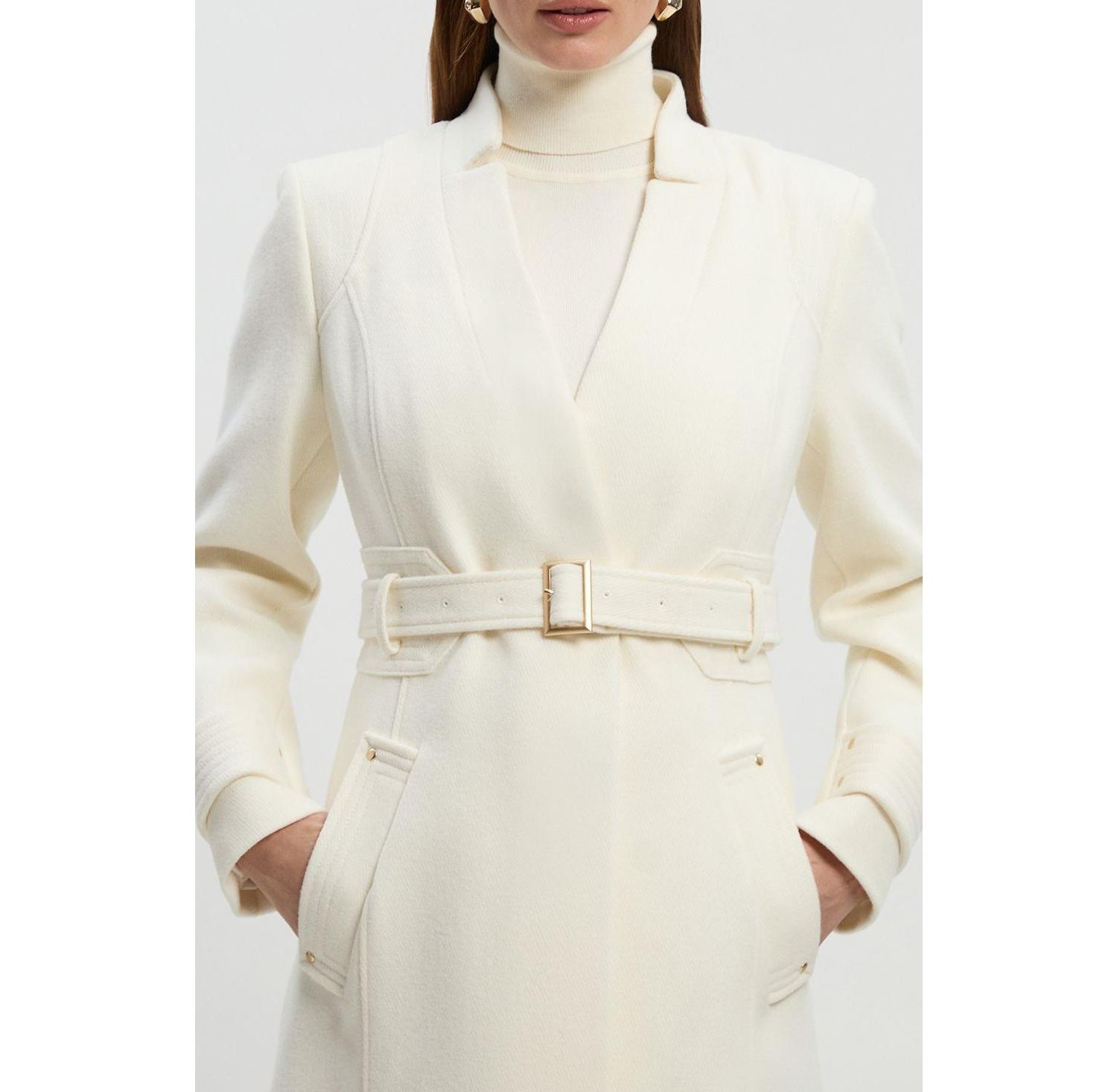 Women's Wool Notch Neck Belted Maxi Coat