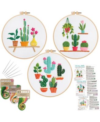 3 Sets Embroidery Kits Beginners Hoop Instruction