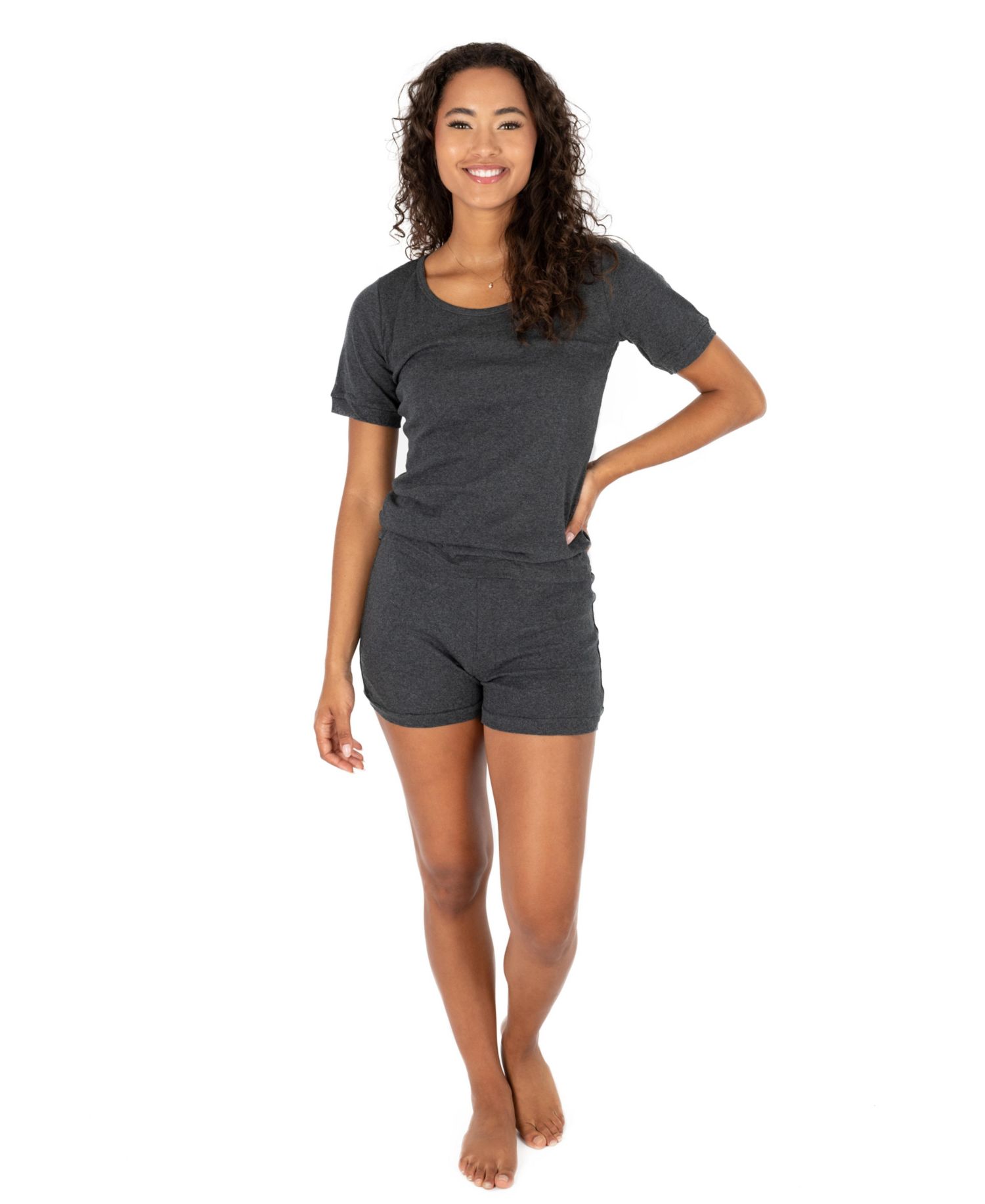 Womens Matching Family Two Piece Cotton Short Sleeve Shirt and Shorts Solid Color Pajamas