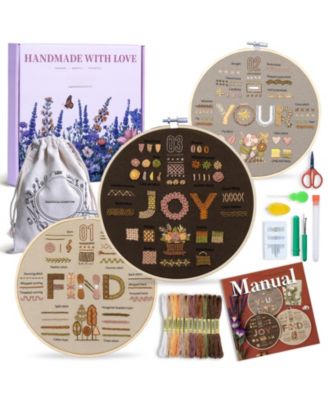 3-pack Embroidery Kit Beginner DIY Starter Floral Pattern Hoop Floss Video Tutorial