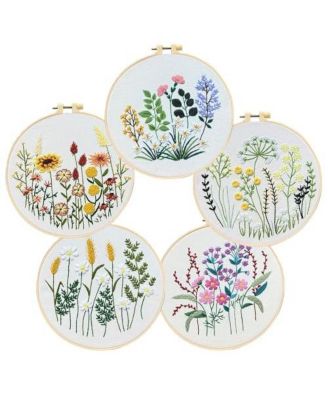 5 Sets Floral Embroidery Kit Beginners Pattern Instruction Video