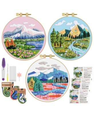 3 Sets Embroidery Kit Landscapes Cloth Hoops Threads Craft Lover Hand