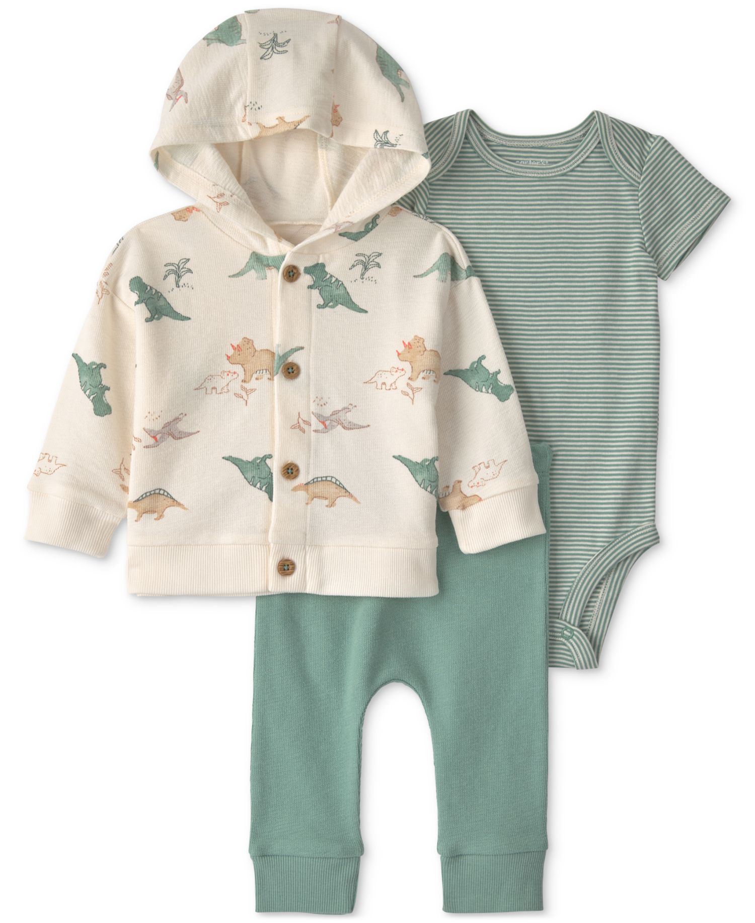 Baby Boys' Dinosaur Layering Bodysuit, Cardigan and Pants, 3-Piece Set