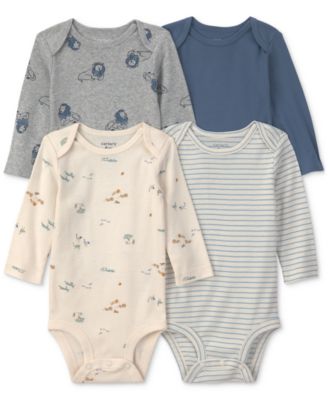 Baby Boys' Lion Print Long-Sleeve Bodysuits, 4-Pack