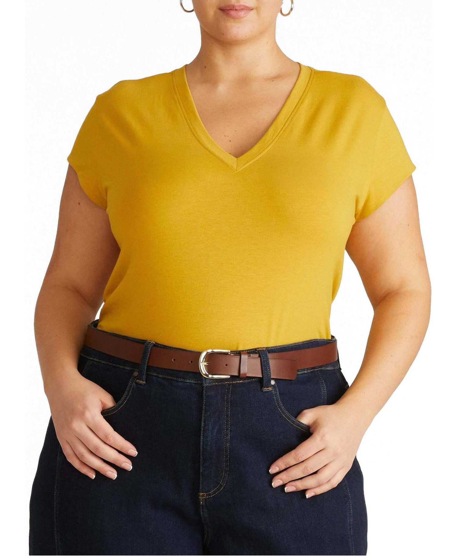 Plus Size Ashley V Neck Cap Sleeve Tee