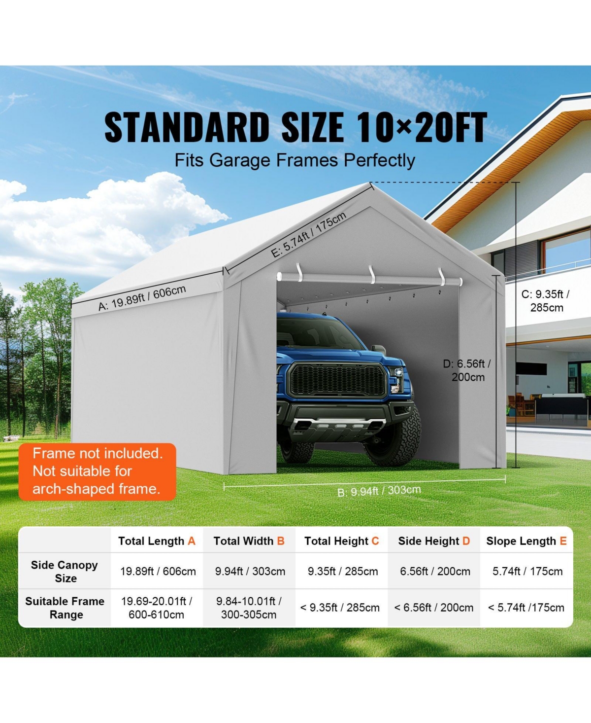 Gouun Carport Replacement Canopy Top + Side Wall 10x20 ft, Waterproof Uv-Protected Garage Tent Tarp