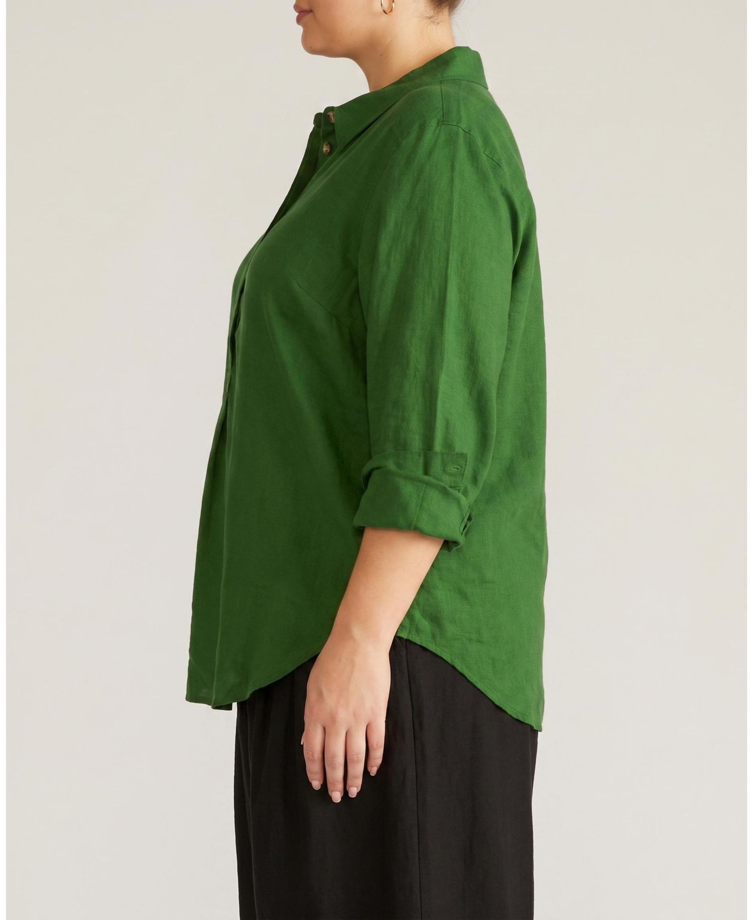 Plus Size Elbe Popover Stretch Linen Shirt