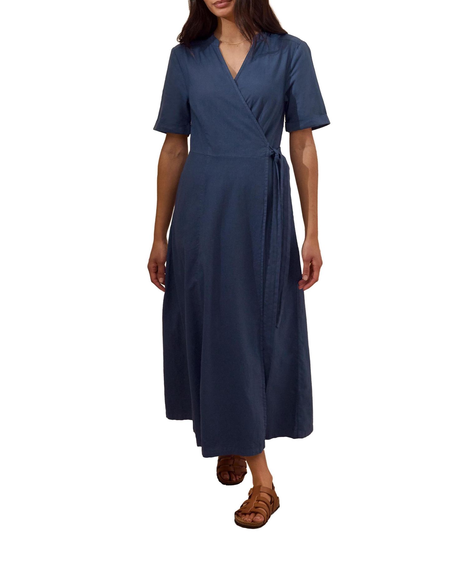 Women's Luxurious Linen Wrap Midi Dress