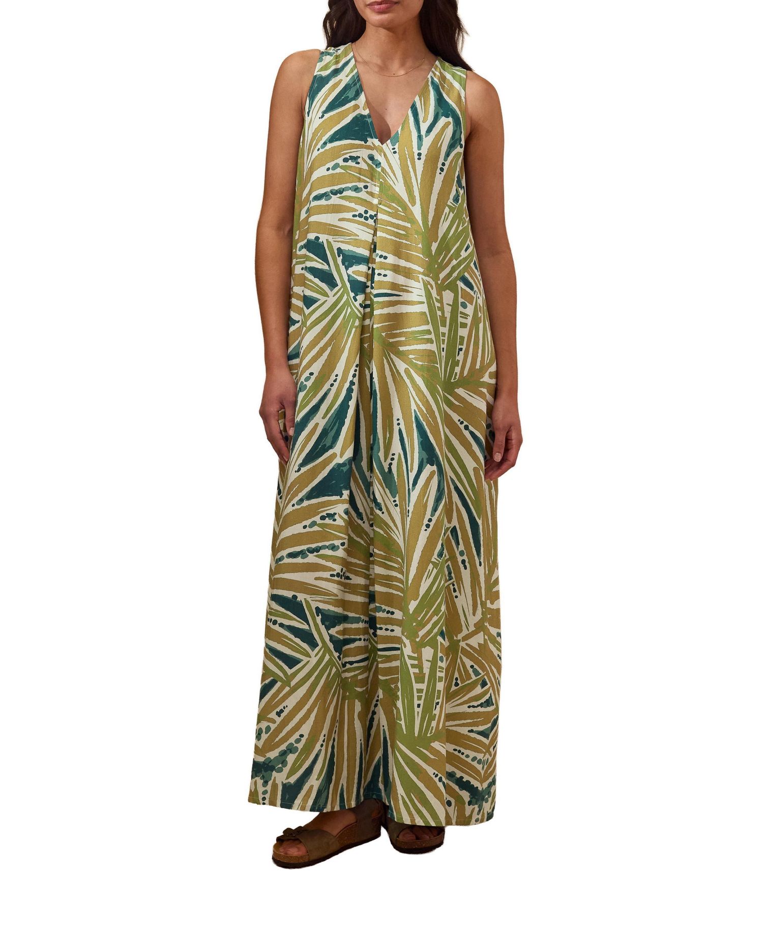 Women's Sleeveless V-Neck Linen Maxi Dress