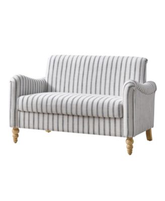  Terren 50.5"W Farmhouse Linen Upholstery Loveseat With Solid Wood Spindle Legs