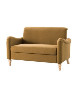  Terren 50.5"W Farmhouse Linen Upholstery Loveseat With Solid Wood Spindle Legs