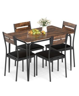 Industrial Style Dining Set 5 Piece Table with Benches and Stools