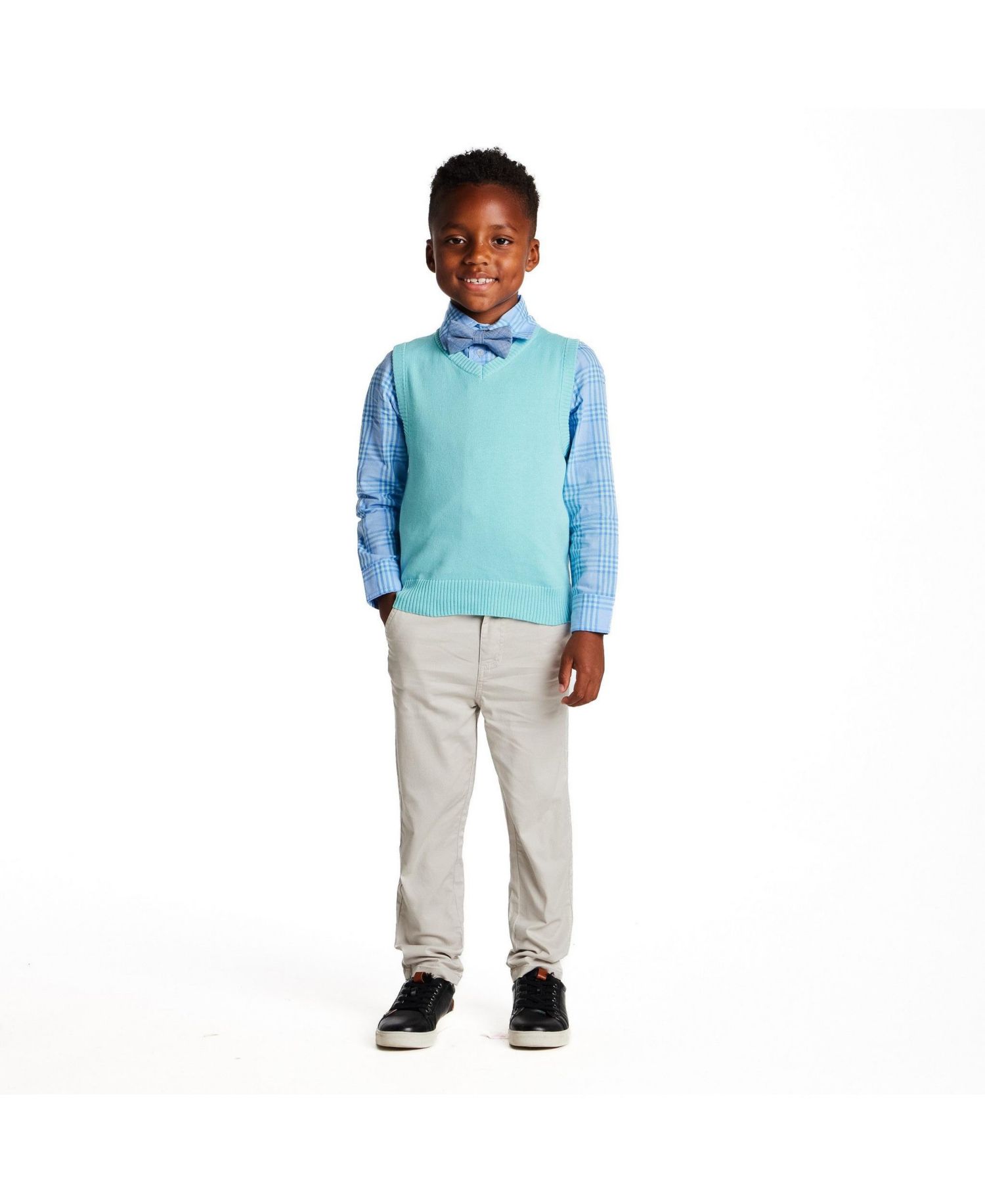 Toddler Boys Andy and Evan Toddler/Child Aqua and Grey Plaid Vest Set