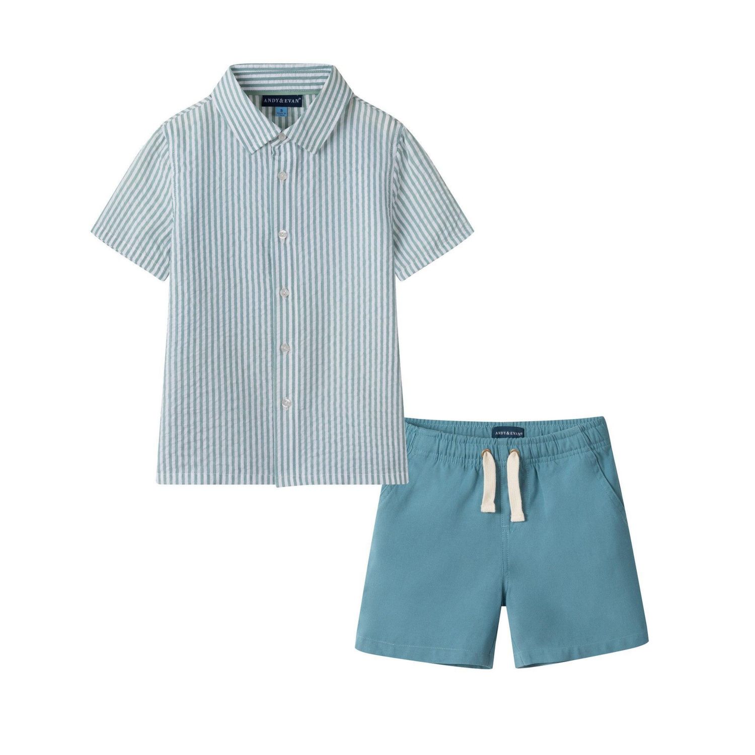 Toddler Boys Toddler/Child Teal Striped Buttondown and Linen Shorts Set