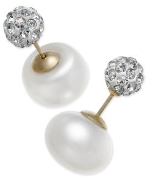 image of Cultured Freshwater Pearl (11mm) and Cubic Zirconia Reversible Front and Back Earrings in 14k Gold