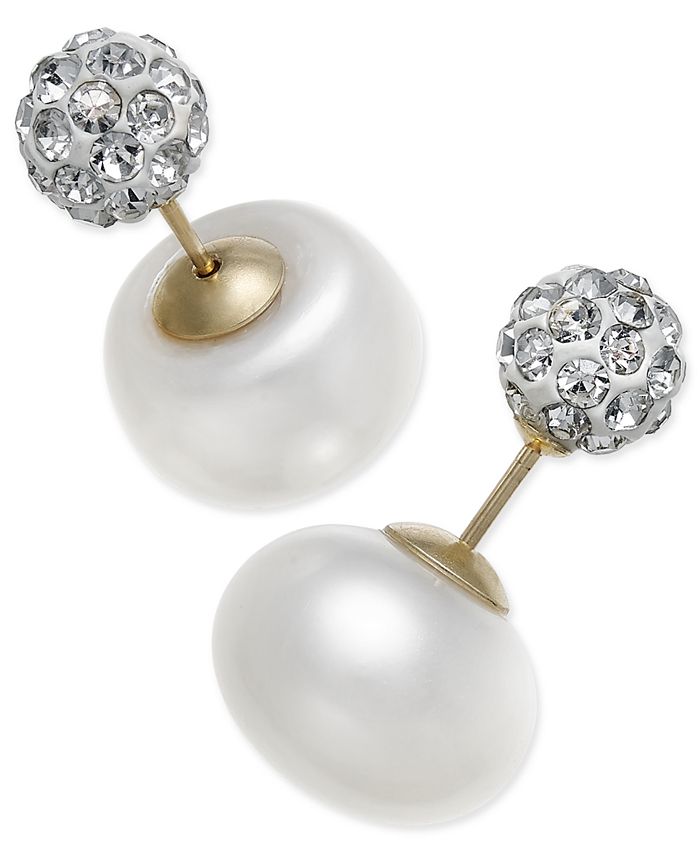 Macy's - Cultured Freshwater Pearl (11mm) and Cubic Zirconia Reversible Front and Back Earrings in 14k Gold