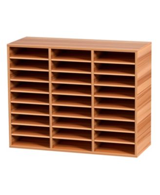 27-Compartment Wood Literature Organizer with Adjustable Shelves, 31.5 x 12.0 x 24.8