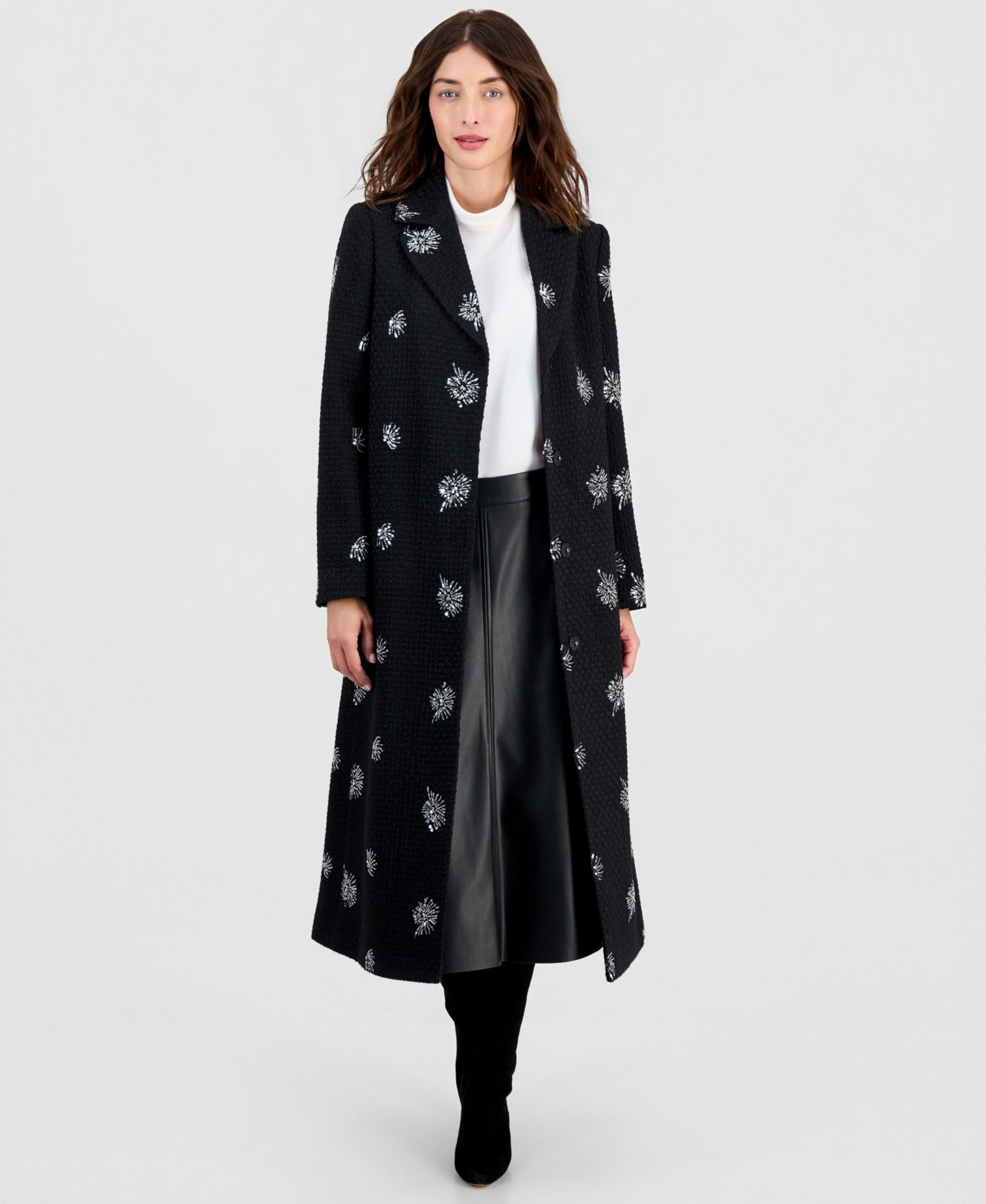 Women's Single-Breasted Sparkle Boucl&eacute; Maxi Coat