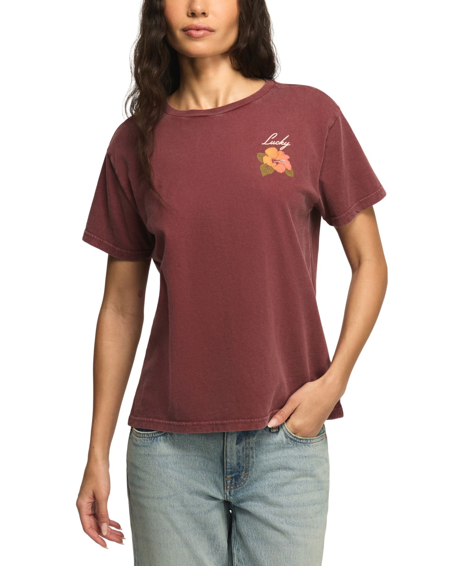 Women's Hibiscus Print Crewneck Boyfriend T-Shirt
