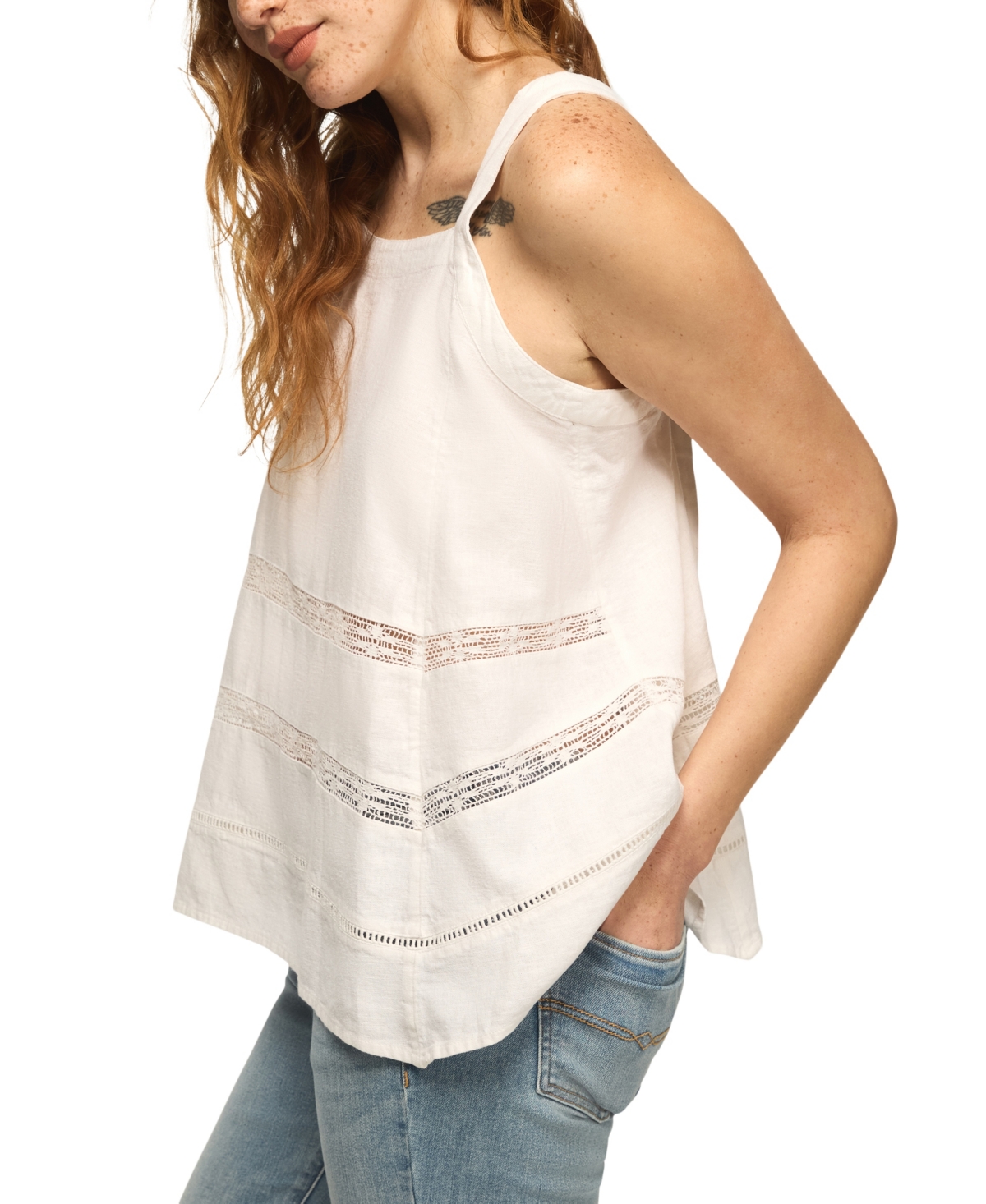 Lucky Brand Women's Square Neck Lace Trim Tank Top