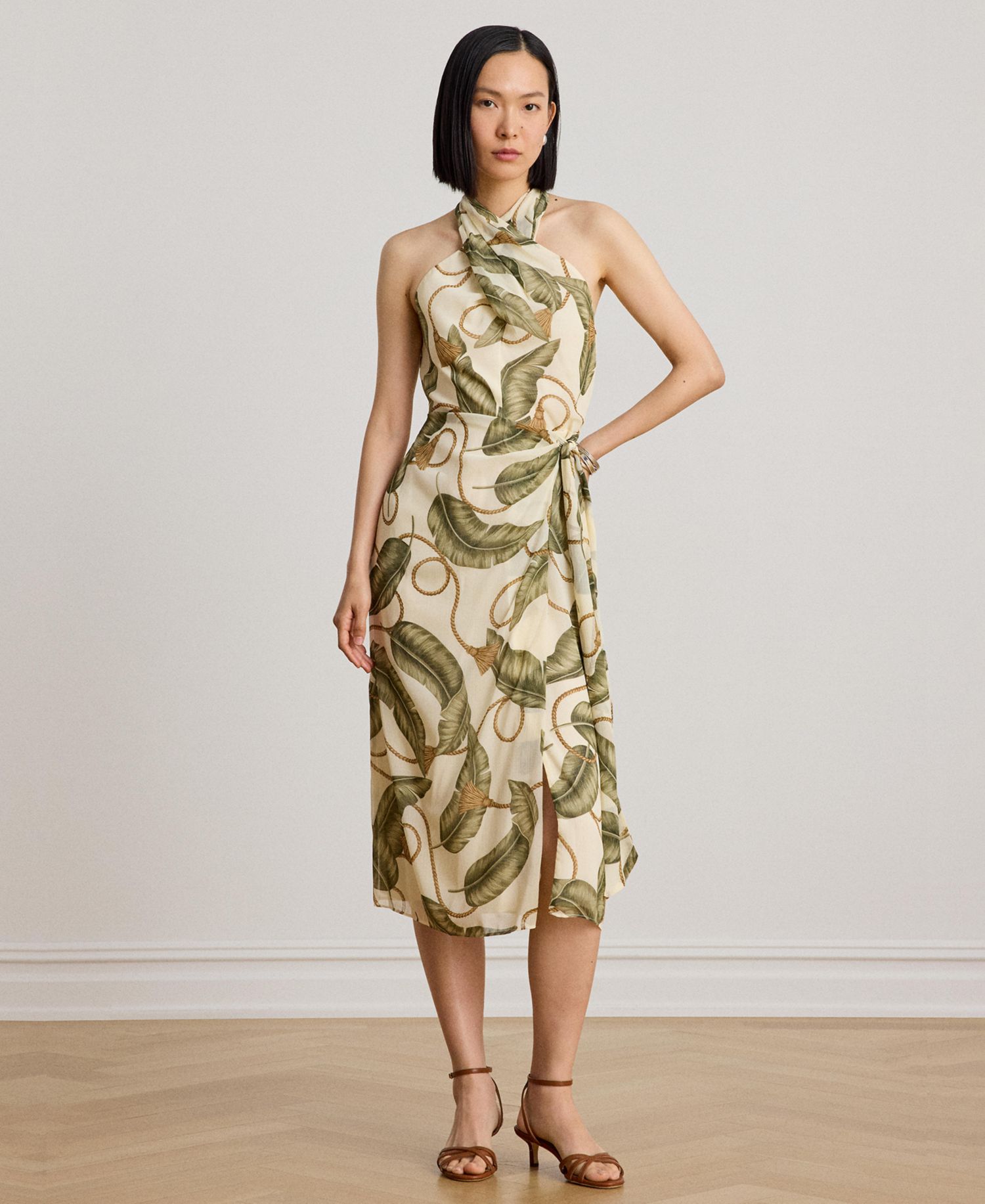 Women's Printed Crisscross Halter Neck Midi Dress