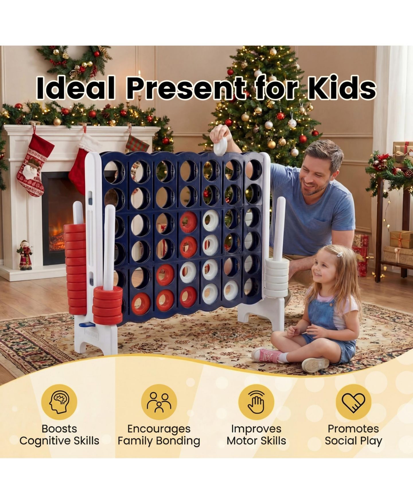 Детские настольные игры Costway Jumbo 4-to-Score 4 in A Row Board Game Set Outdoor Indoor Kids Adults Family Fun, цвет: Тёмно-синий — фото 7