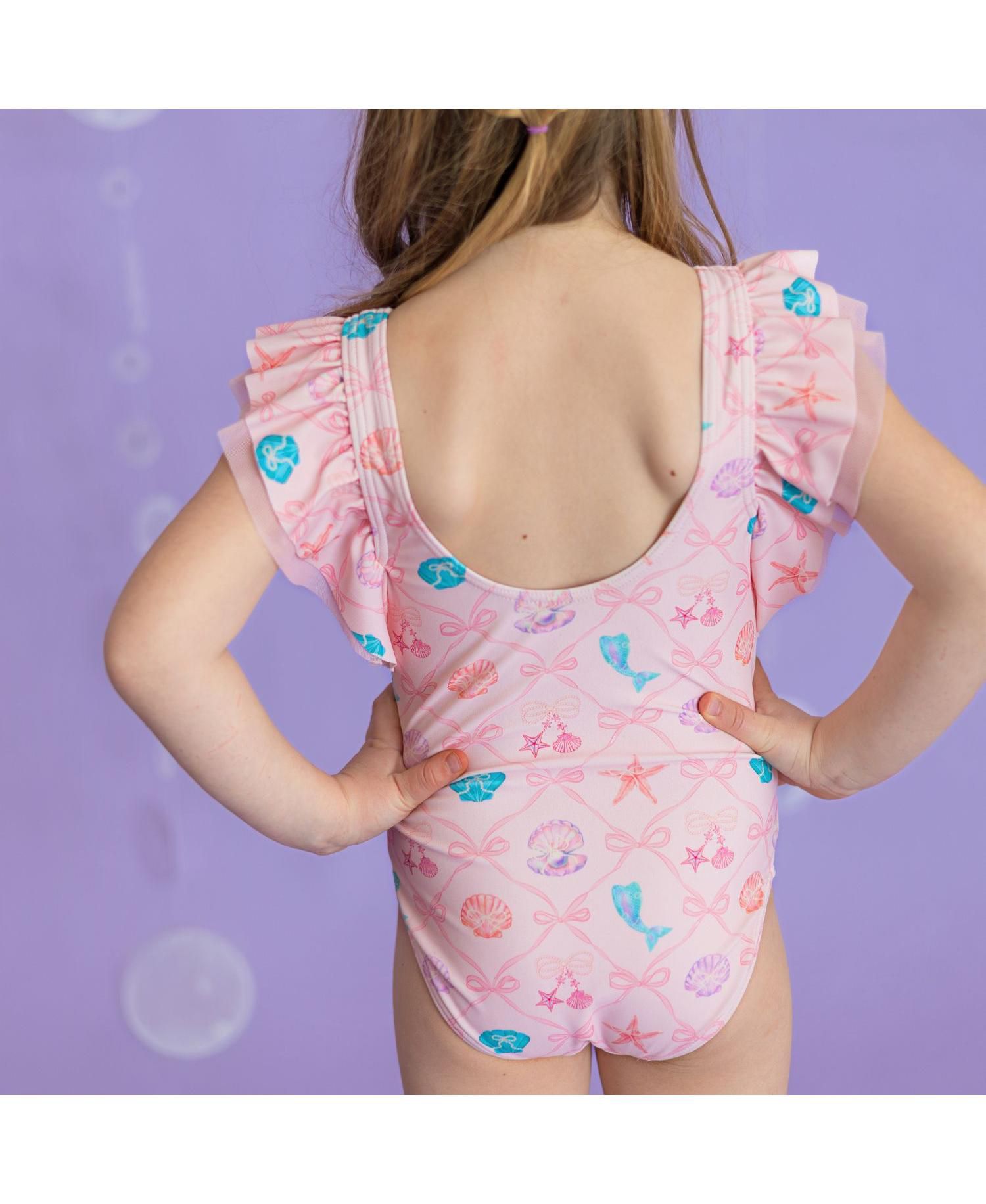 Little Girls Mermaid Trellis Bathing Suit