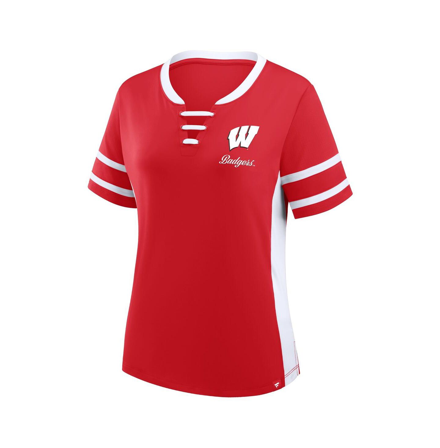 Женская футболка Fanatics Red/White Wisconsin Badgers Be Fearless Athena Lace-Up — фото 2
