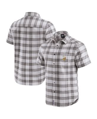 Men's Gray Minnesota Vikings Team Plaid Short Sleeve Full-Snap Shirt