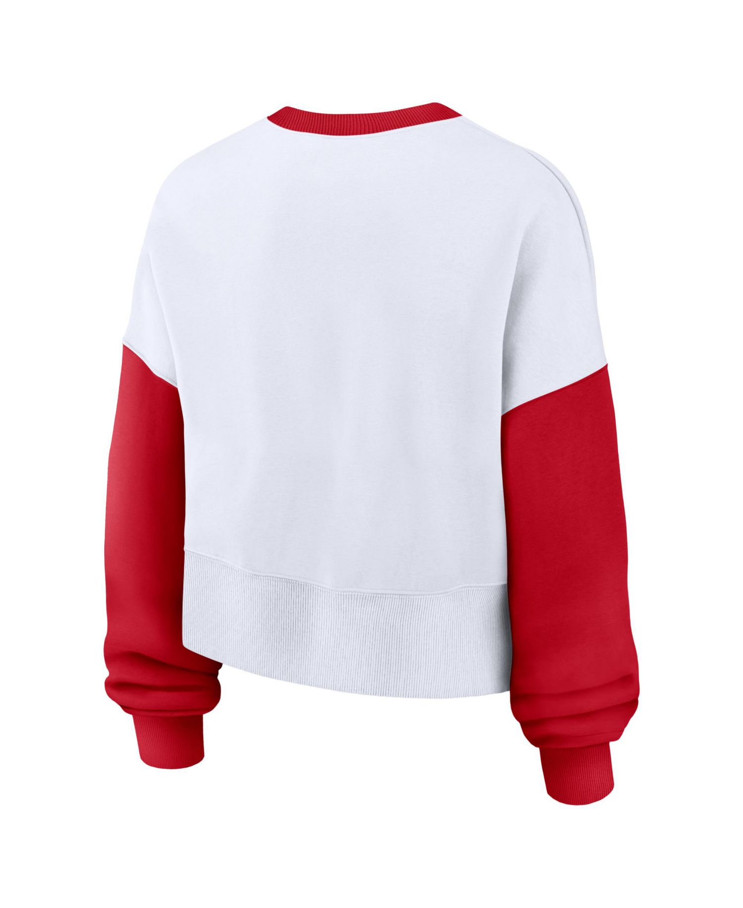 Women's White/Red Cincinnati Reds Oversized High Hip Fleece Sweatshirt