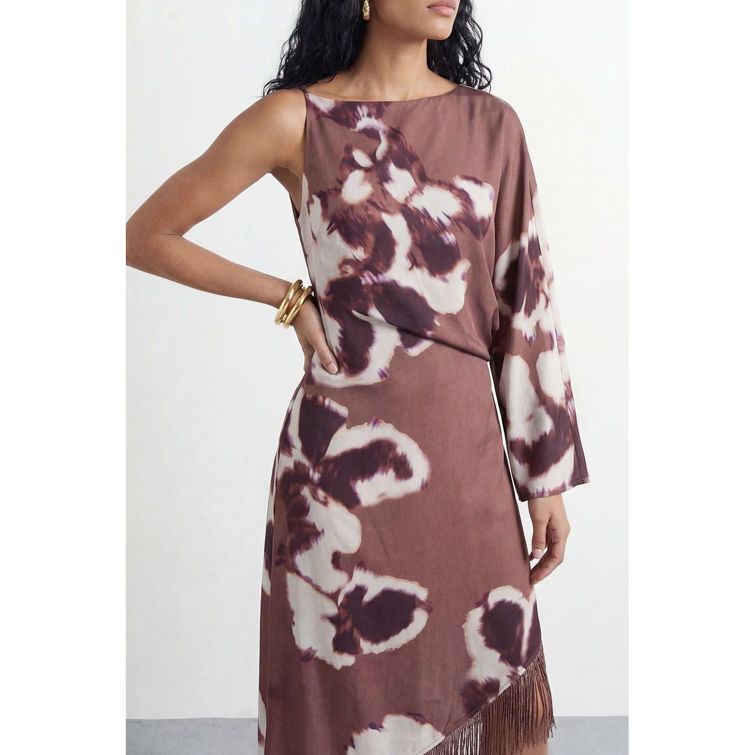 Women's One Shoulder Satin Midi Dress